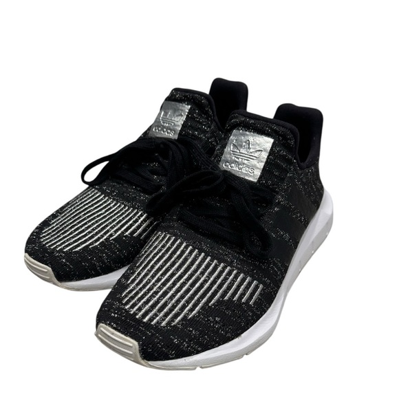 Women’s Adidias Swift Run Core Black,White & Metallic Silver Knit Sneakers: 6 - Picture 1 of 9